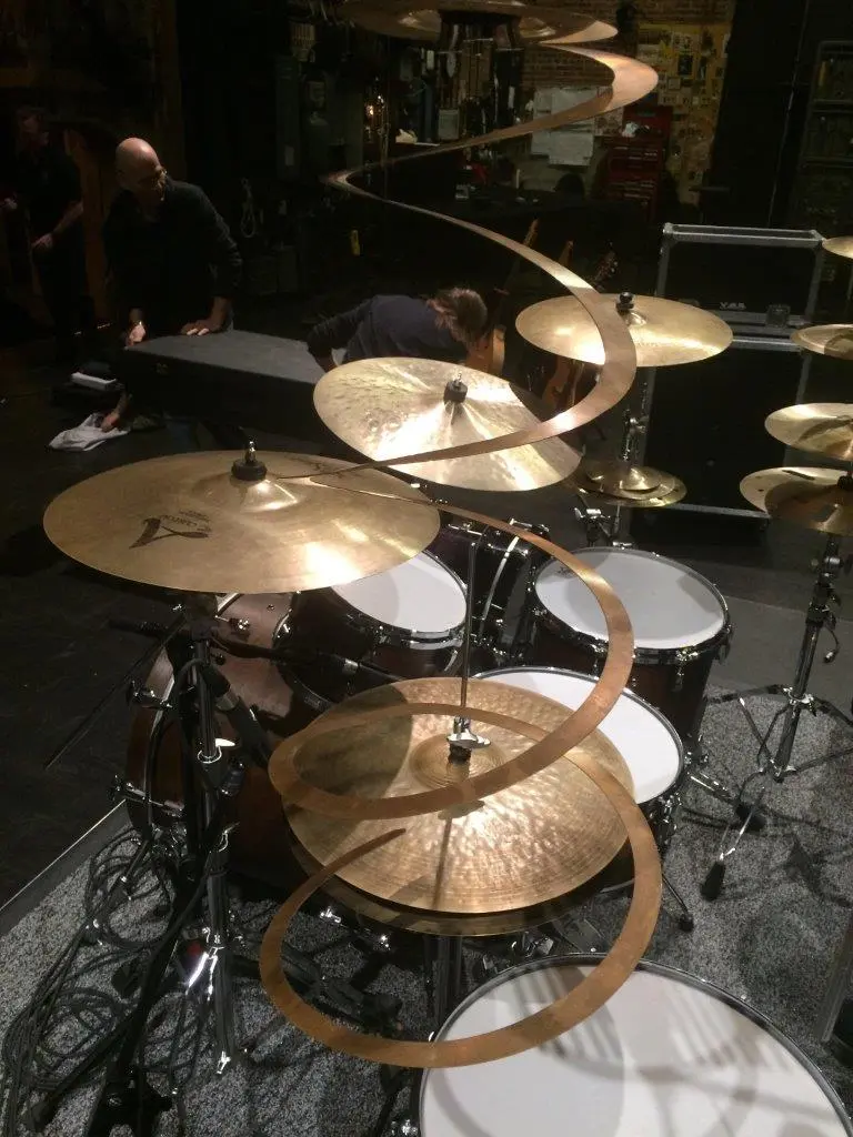 A drum kit with cymbals at a year around show